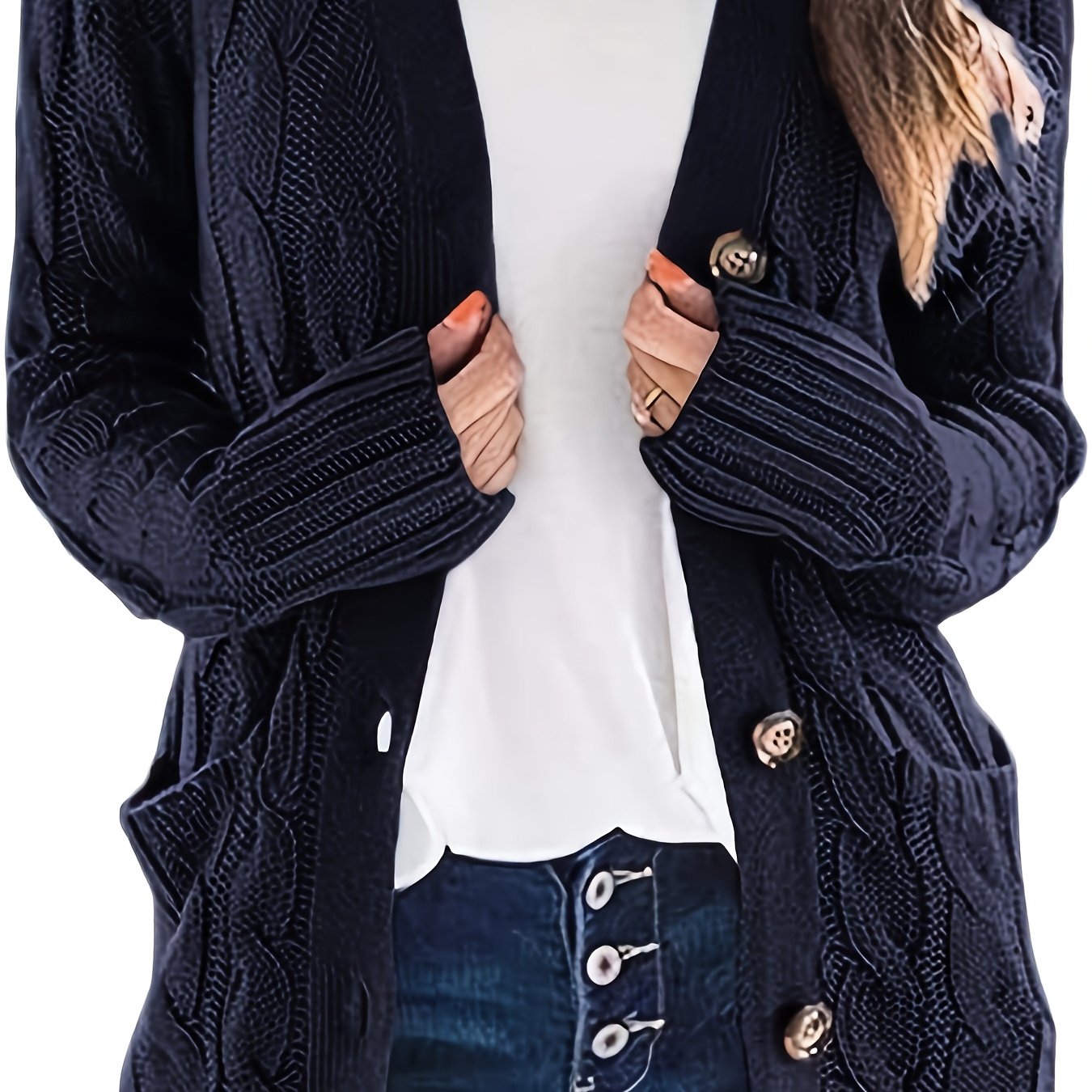 Warm Women’s Cable-Knit Cardigan with Buttons