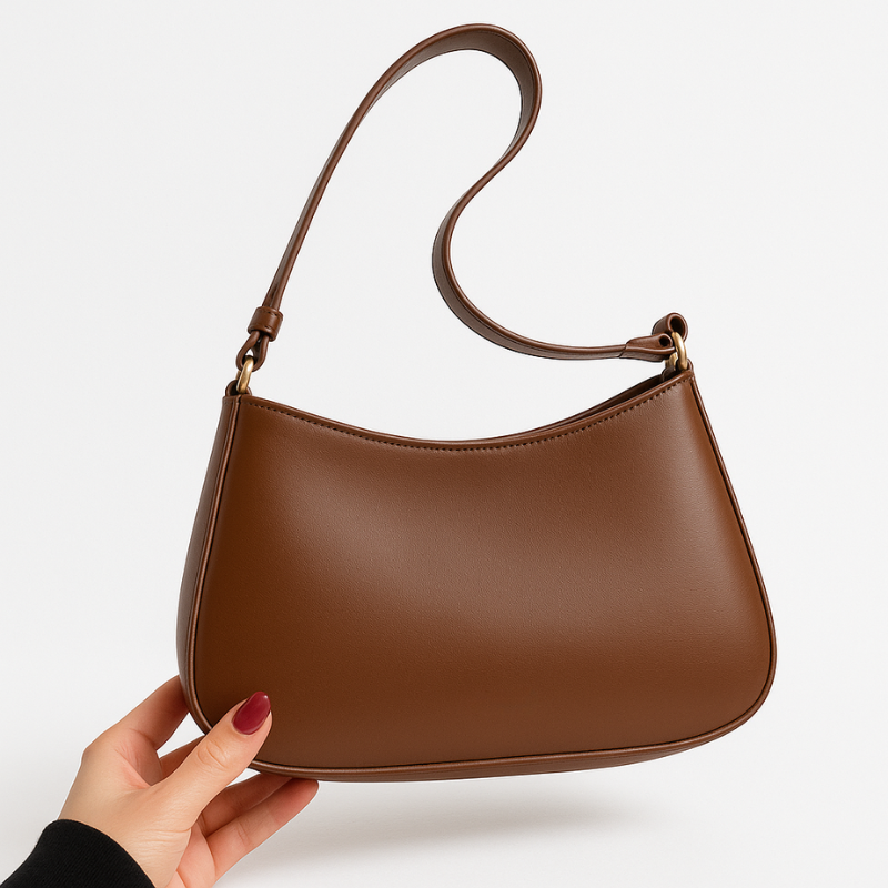 Women’s Shoulder Bag with Detachable Strap and Gold Details