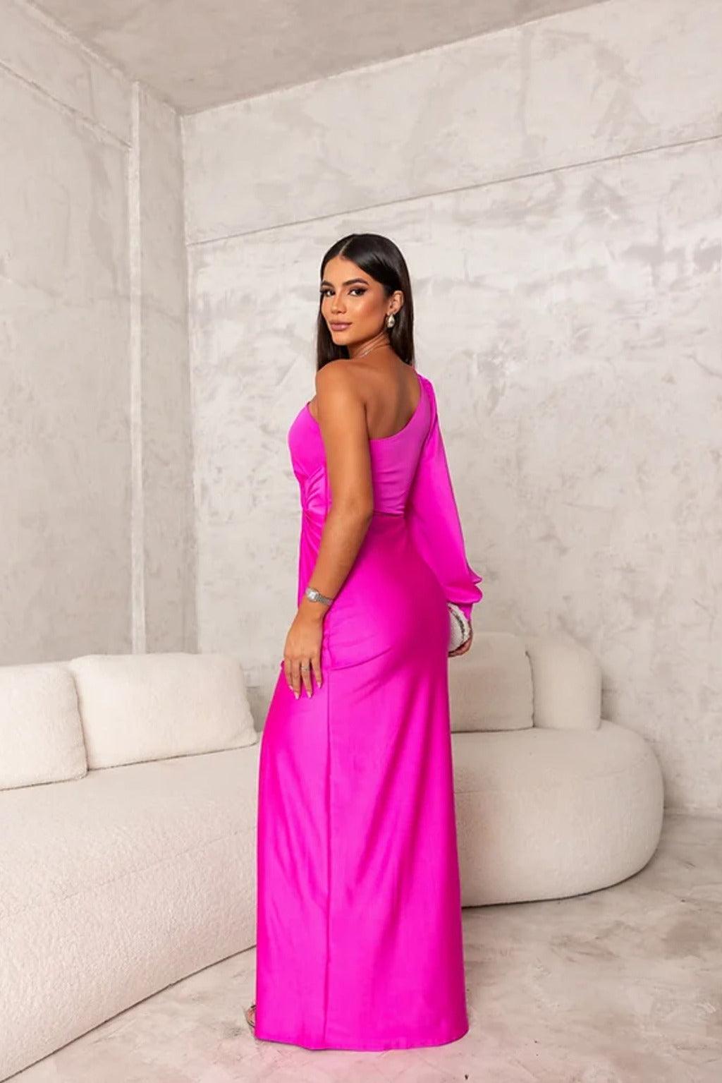 Satin Maxi Dress for Women with One-Shoulder Design and Slit