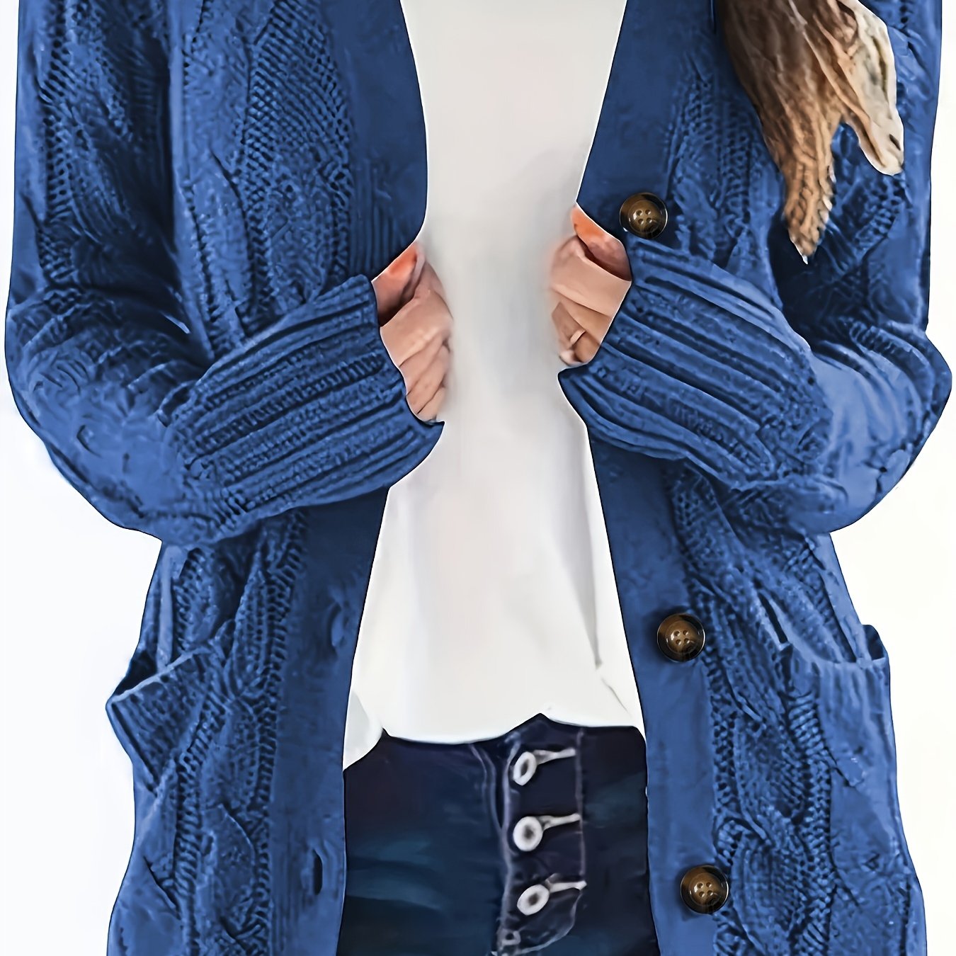 Warm Women’s Cable-Knit Cardigan with Buttons