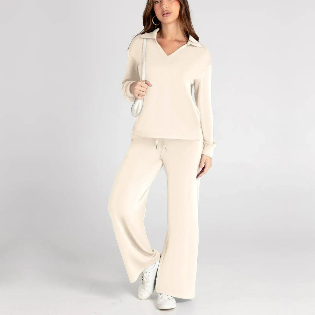 Luxurious and Comfortable Women’s Set with V-Neck and Trousers