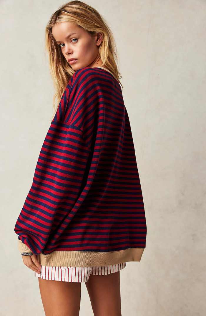 Relaxed Oversized Striped Women’s Blouse with Long Sleeves