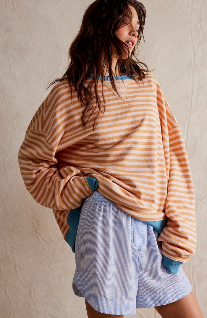 Relaxed Oversized Striped Women’s Blouse with Long Sleeves