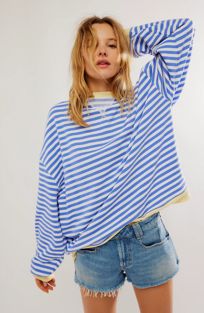 Relaxed Oversized Striped Women’s Blouse with Long Sleeves