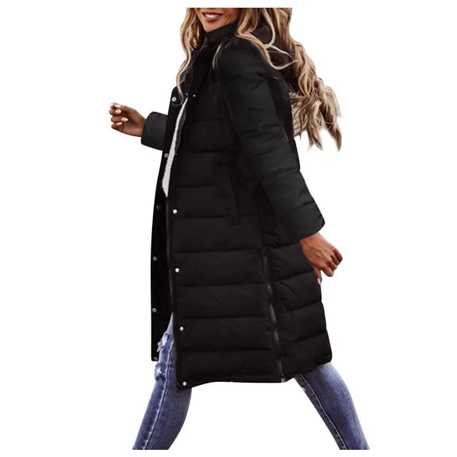 Long Warmly Lined Women’s Hooded Puffer Coat