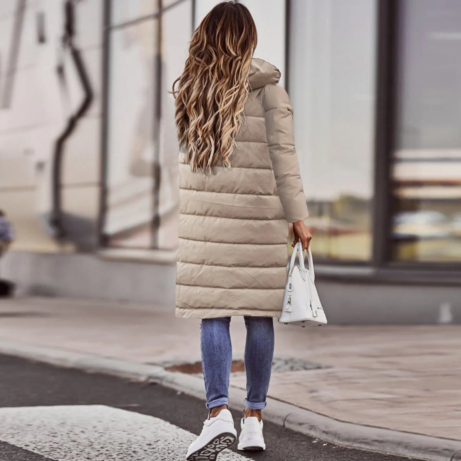 Long Warmly Lined Women’s Hooded Puffer Coat