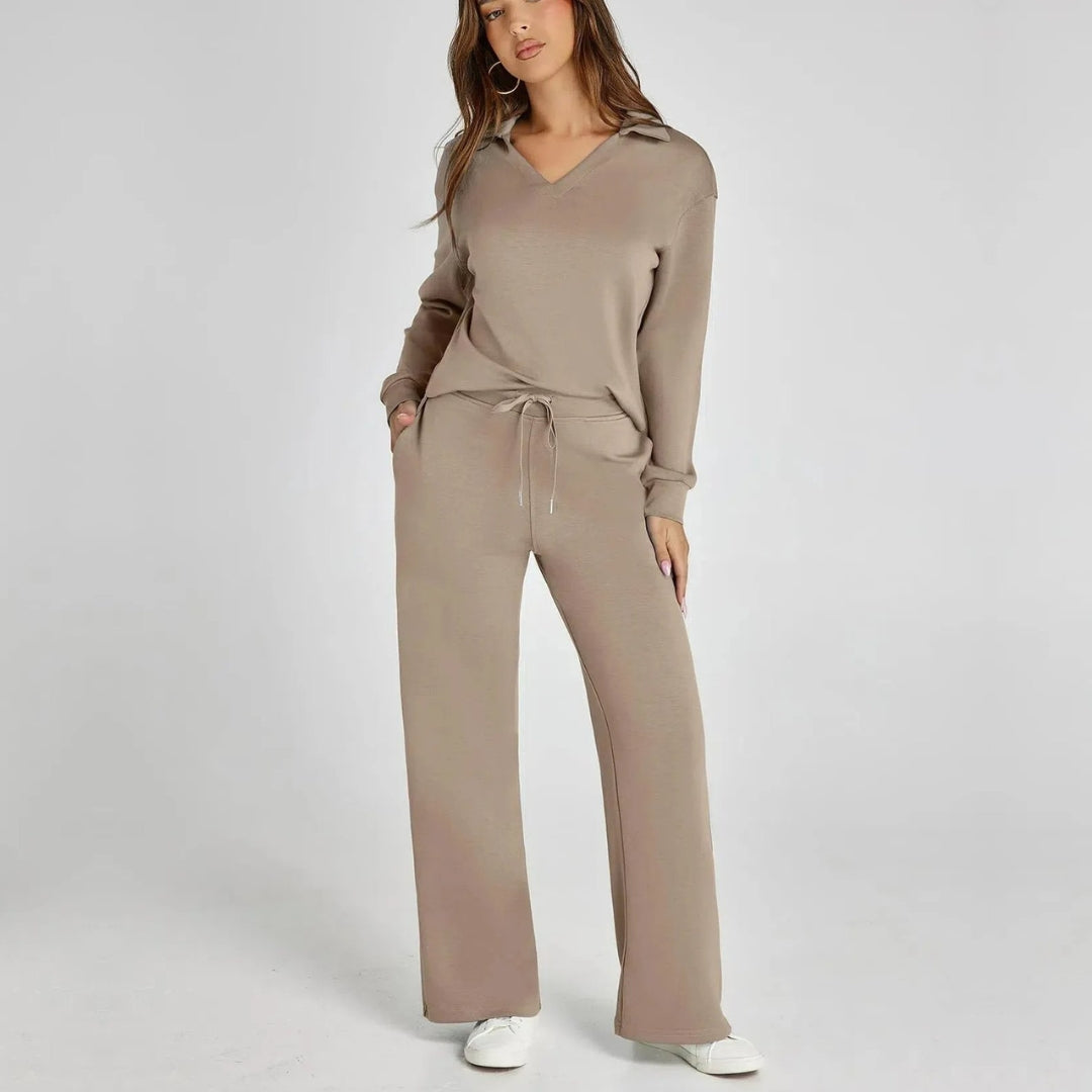 Luxurious and Comfortable Women’s Set with V-Neck and Trousers