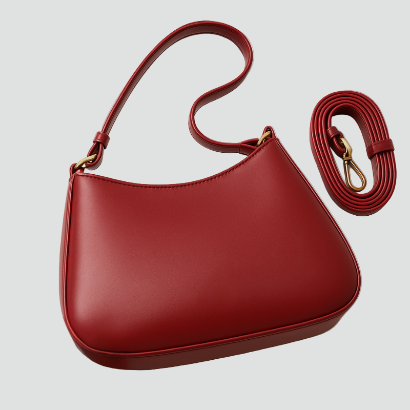 Women’s Shoulder Bag with Detachable Strap and Gold Details