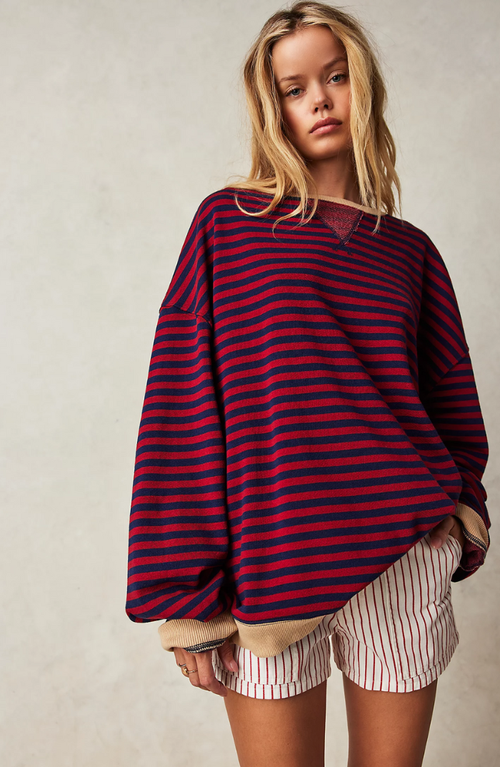 Relaxed Oversized Striped Women’s Blouse with Long Sleeves