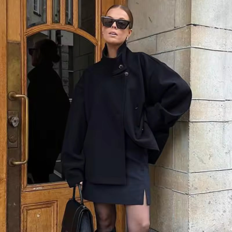 Warm Peacoat Winter Jacket with High Collar for Women