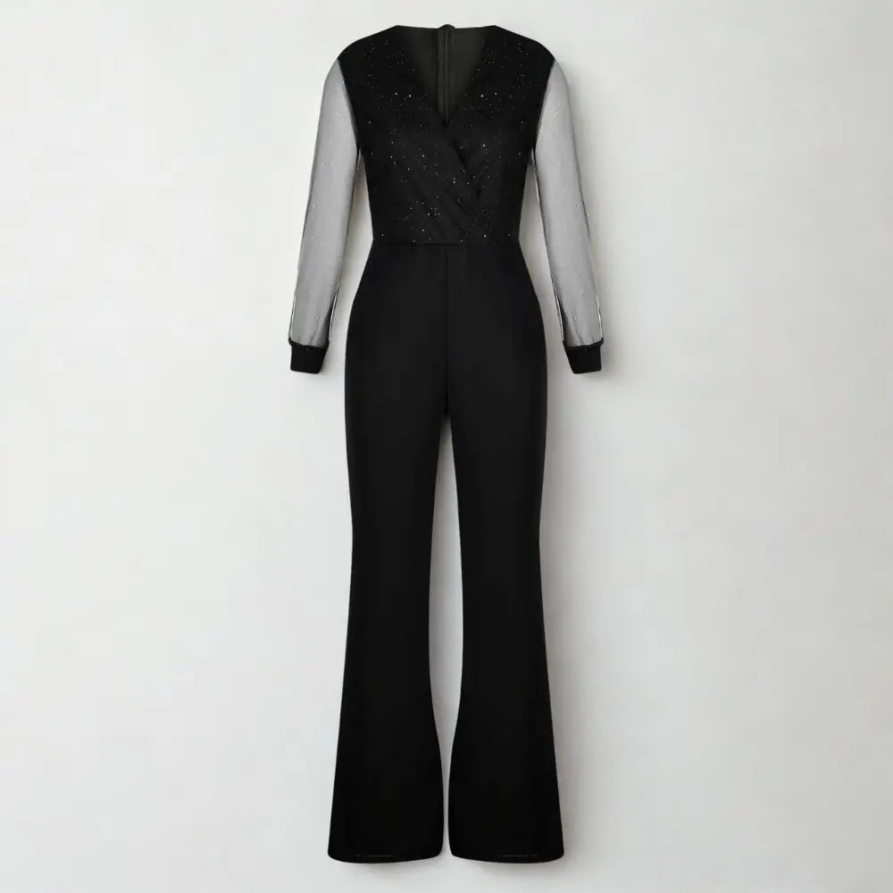 Elegant Black Women’s Jumpsuit with Sparkling Top