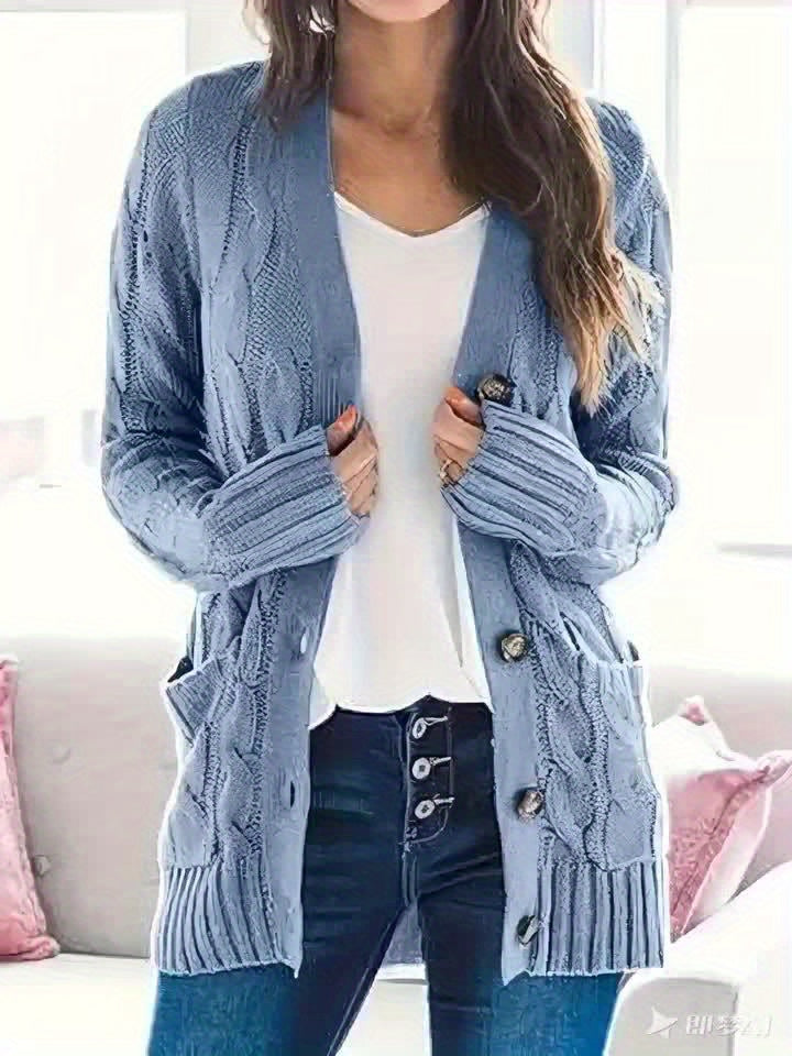 Warm Women’s Cable-Knit Cardigan with Buttons