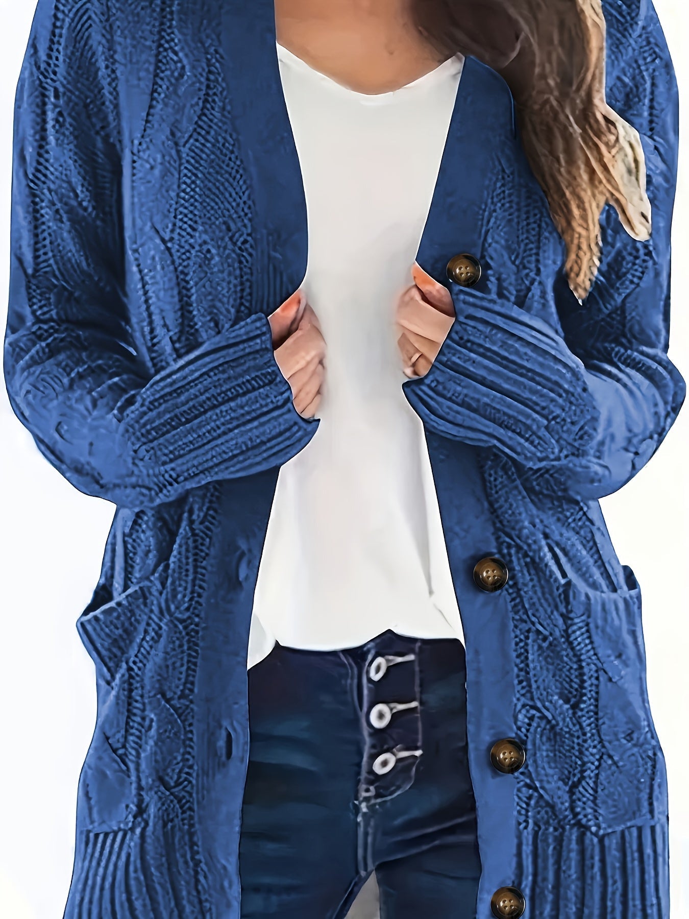 Warm Women’s Cable-Knit Cardigan with Buttons
