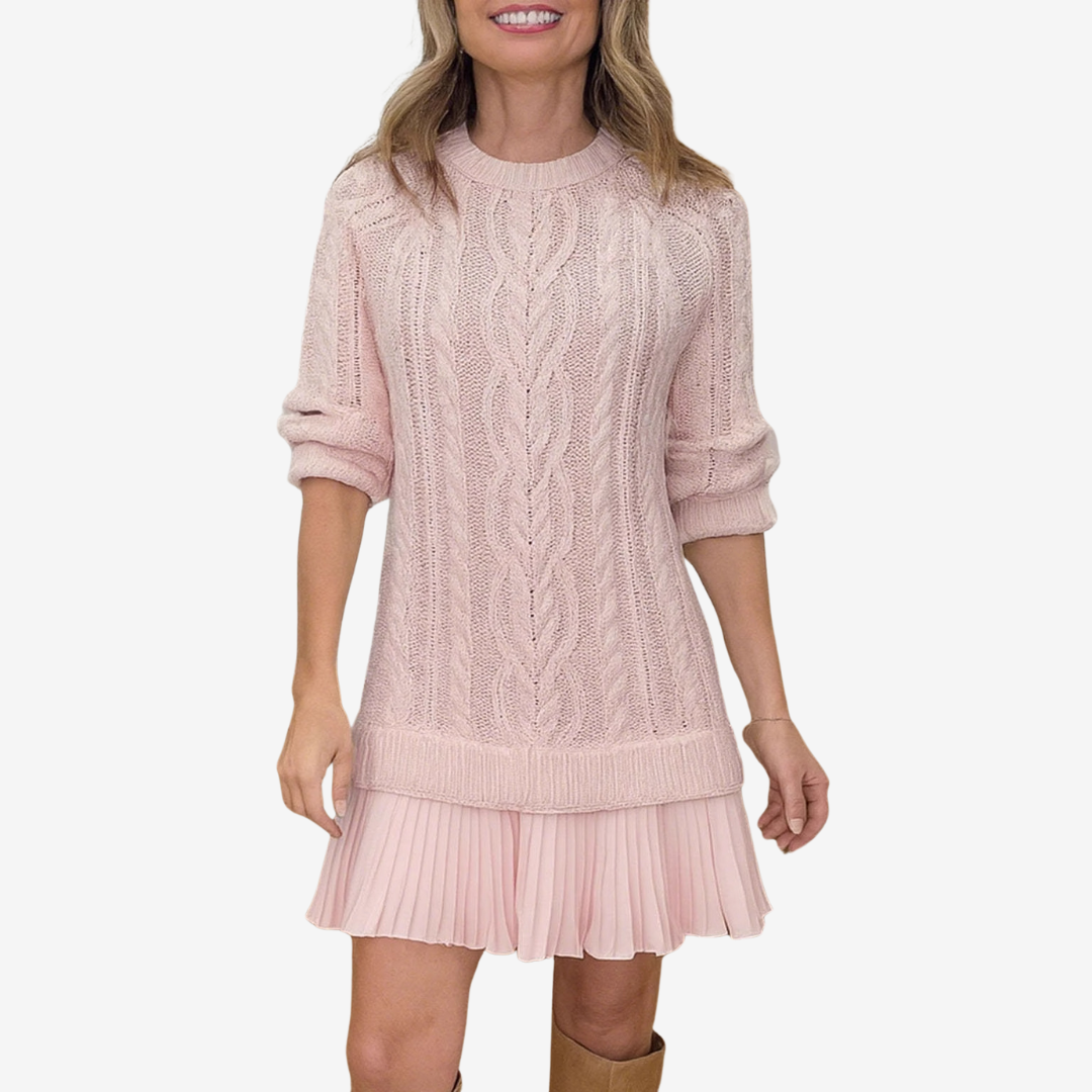 Soft Knitted Women’s Mini Dress with Pleated Hem
