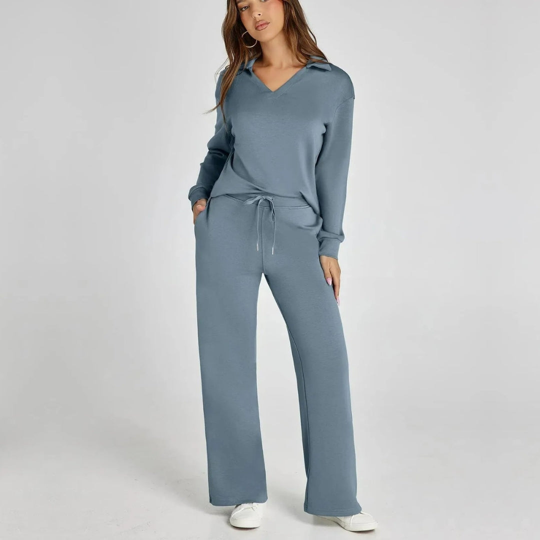 Luxurious and Comfortable Women’s Set with V-Neck and Trousers