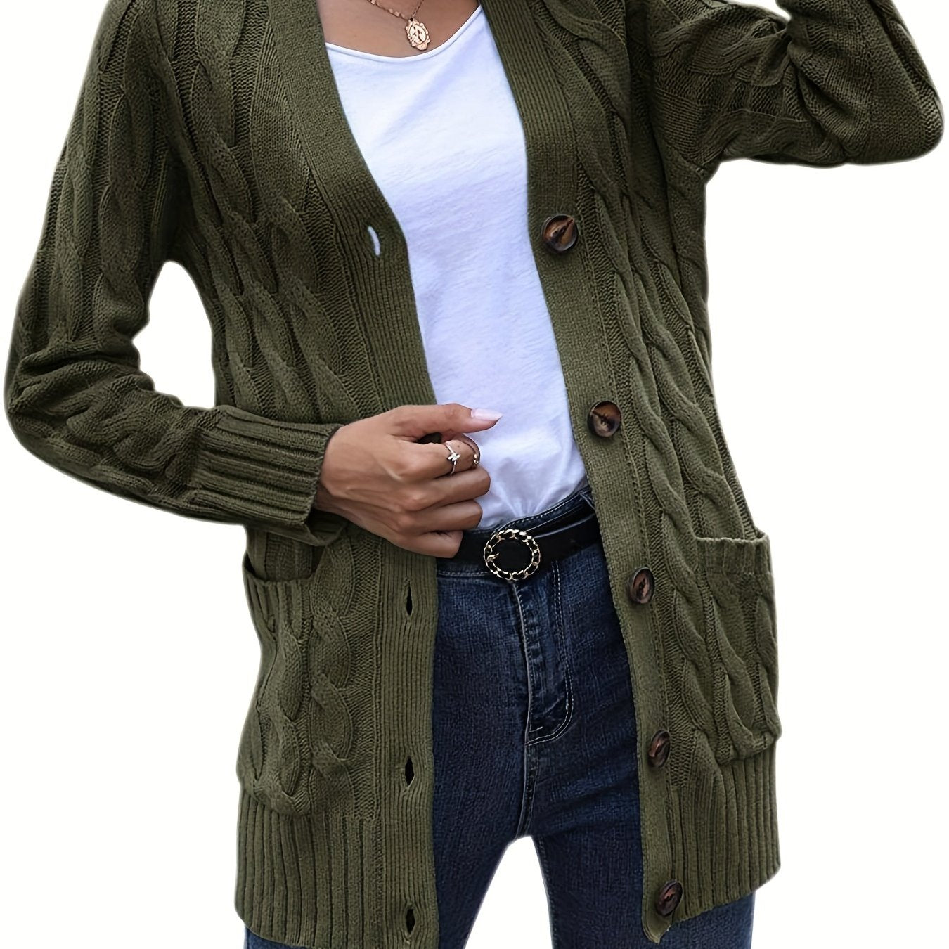 Warm Women’s Cable-Knit Cardigan with Buttons