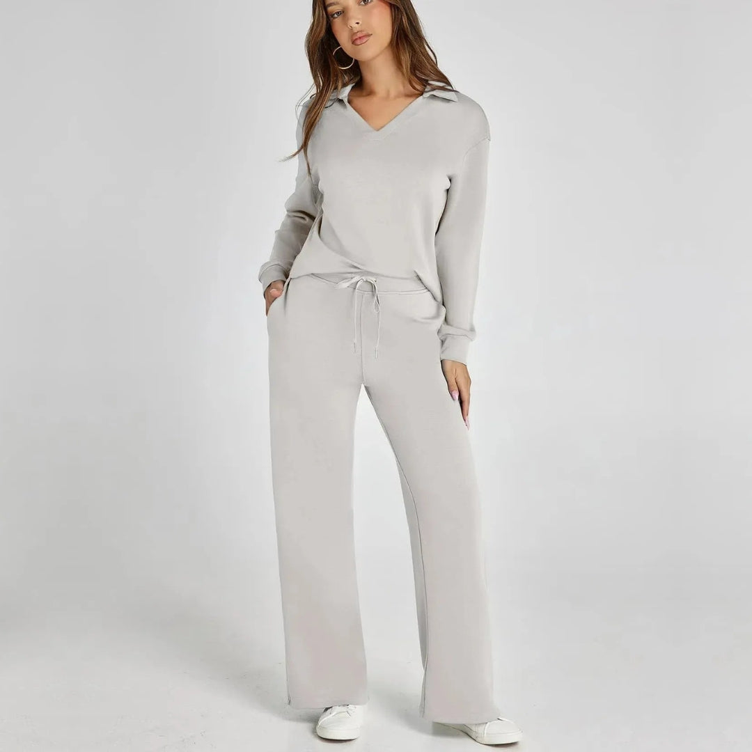 Luxurious and Comfortable Women’s Set with V-Neck and Trousers