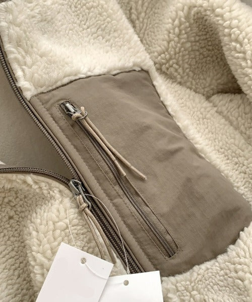 Warm Teddy Jacket for Women with High Collar and Zipper Pocket