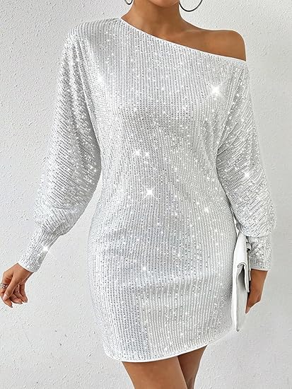Sparkling Sequin Mini Dress with Off-Shoulder Look