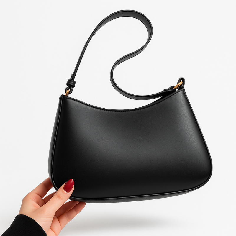 Women’s Shoulder Bag with Detachable Strap and Gold Details