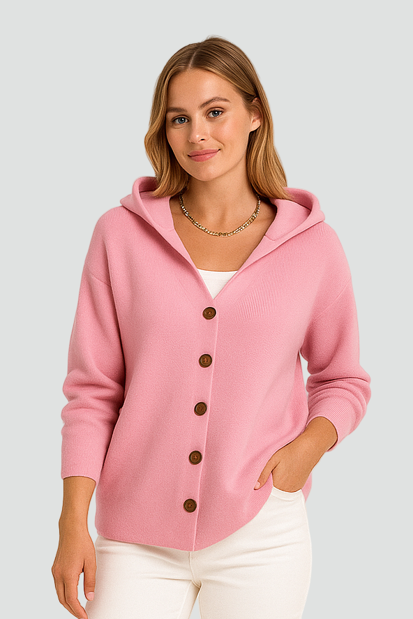 Soft Women’s Cardigan with Hood and Button Closure