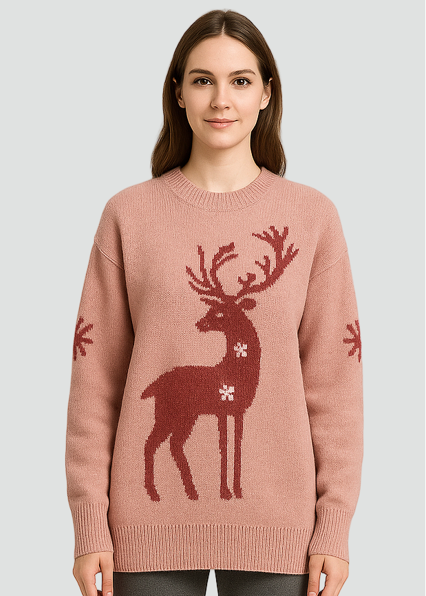 Soft Oversized Women’s Christmas Sweater with Reindeer Print