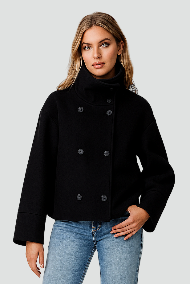 Warm Peacoat Winter Jacket with High Collar for Women