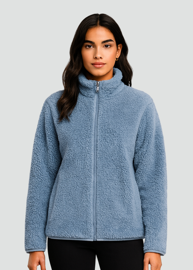 Soft and Warm Women’s Fleece Jacket with High Collar and Zipper
