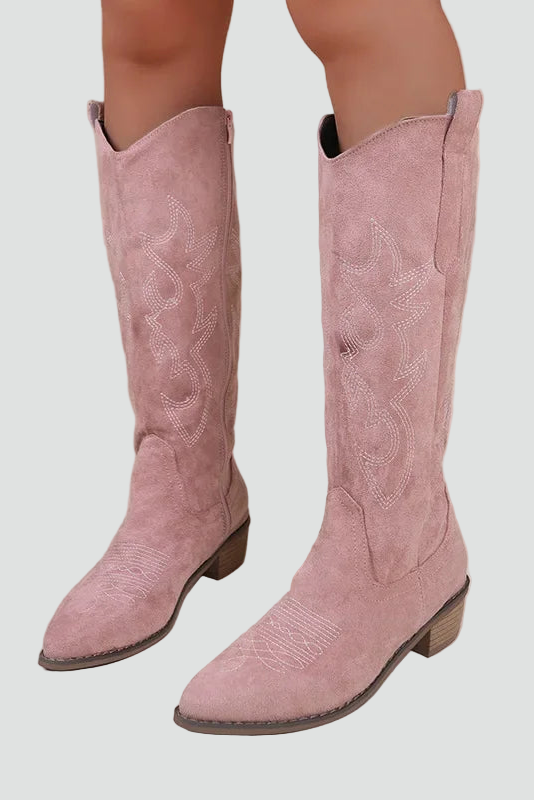 Embroidered Western Cowboy Boots with Low Heel for Women