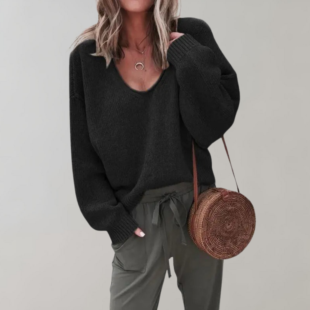 Loose-Knit Women’s V-Neck Sweater