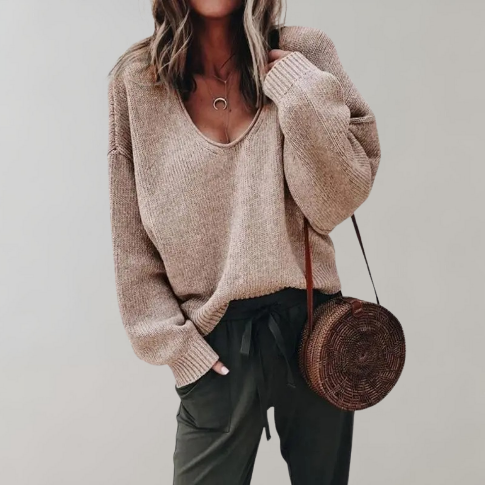 Loose-Knit Women’s V-Neck Sweater