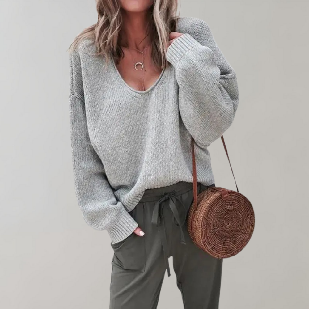 Loose-Knit Women’s V-Neck Sweater