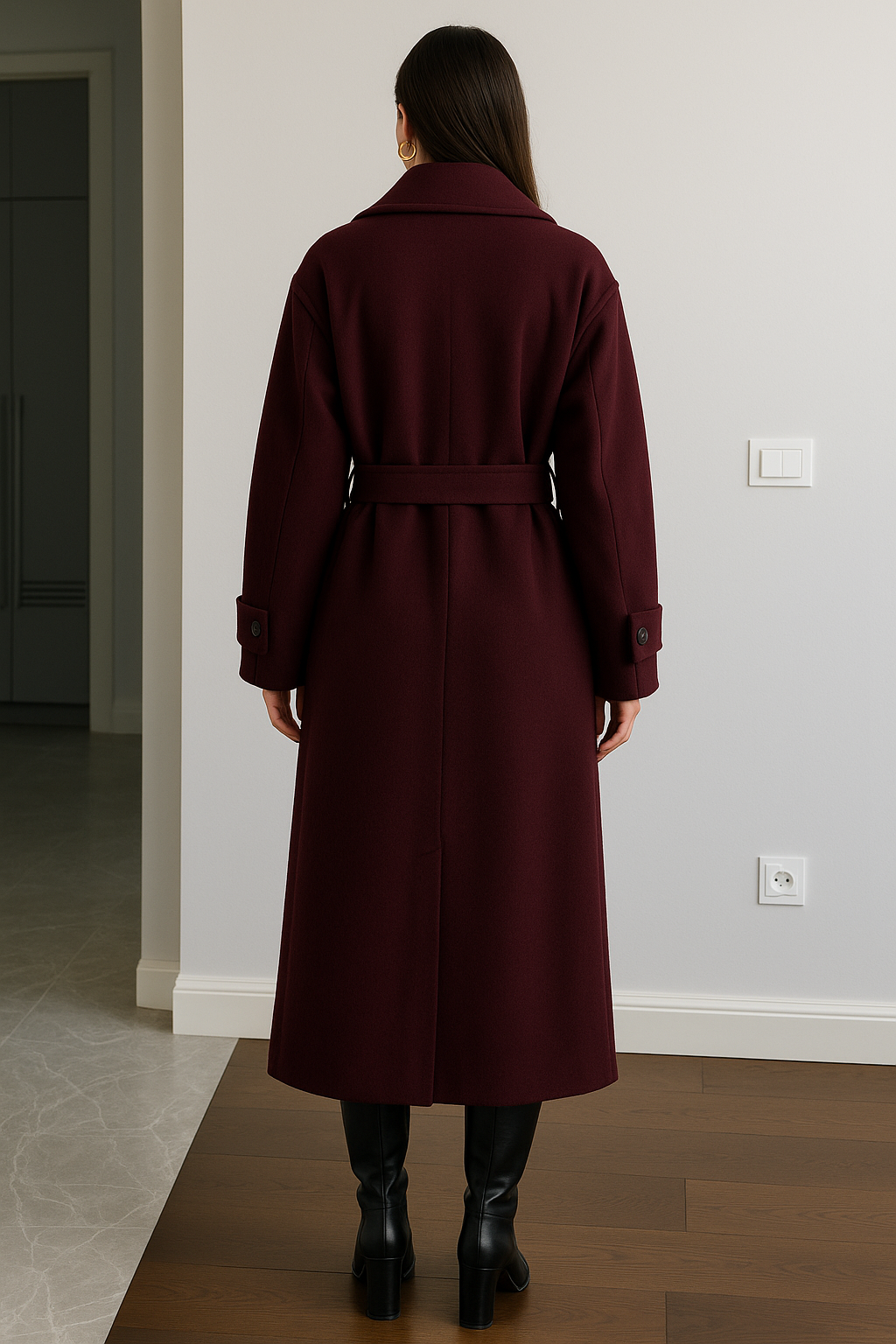 Elegant Long Burgundy Coat for Women