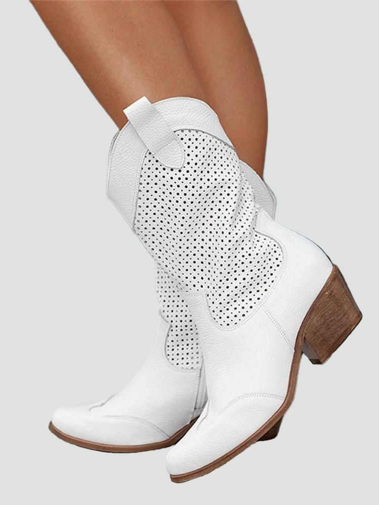 Cowboy Boots for Women with Low Heel and Cut-Out Pattern
