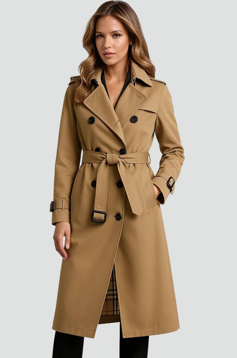 Waterproof Women’s Long Trench Coat with Belt