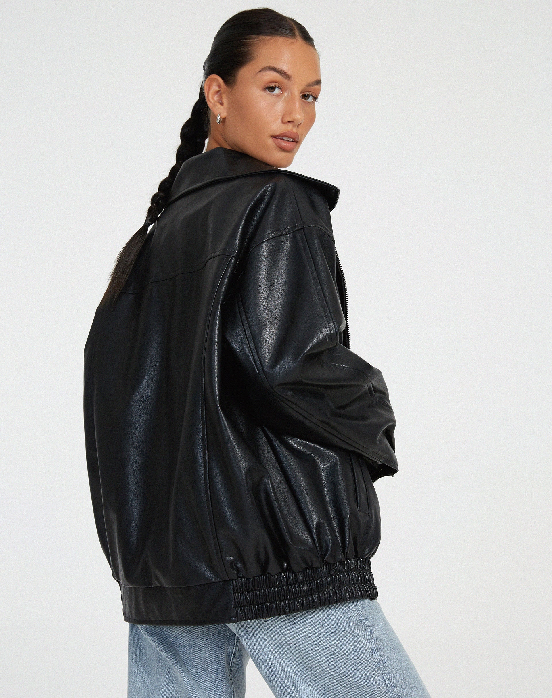 Oversized Women’s Faux Leather Jacket with Zipper