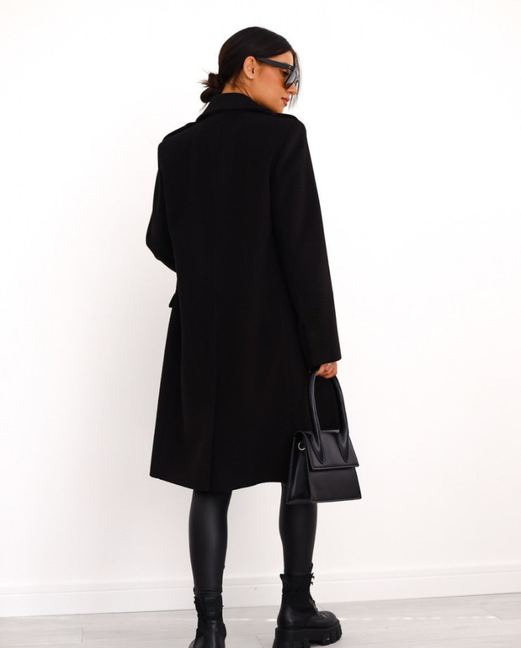 Elegant Long Tailored Wool Coat for Women with Button Detailing