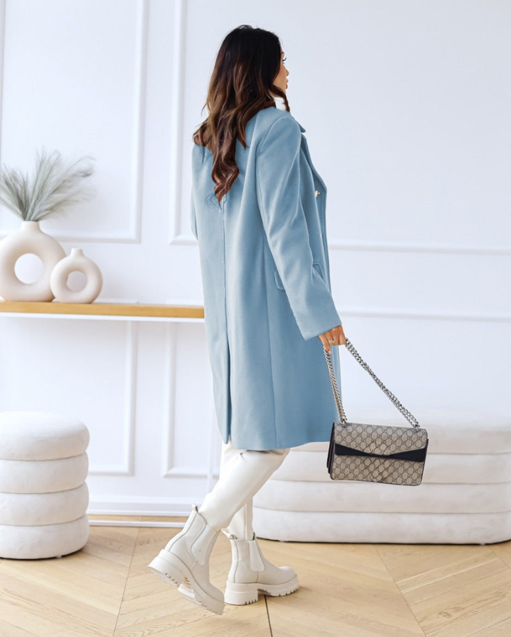 Elegant Long Tailored Wool Coat for Women with Button Detailing