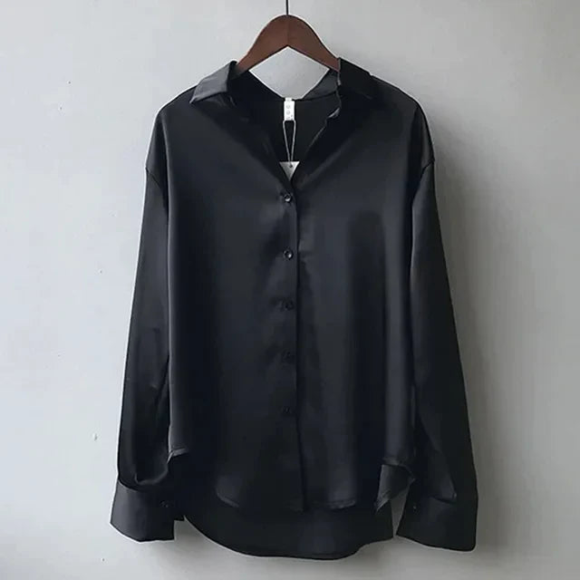 Elegant Satin Blouse with Collar and Long Sleeves for Women