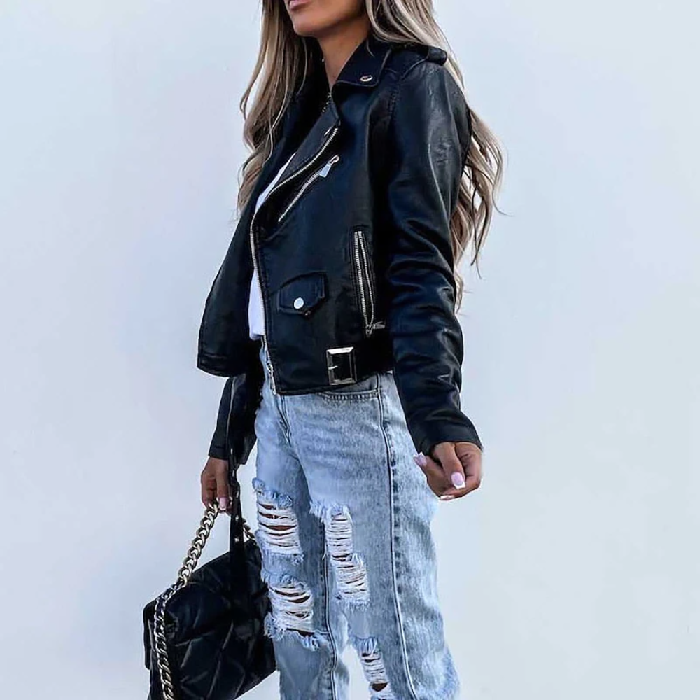 Classic Leather Biker Jacket for Women