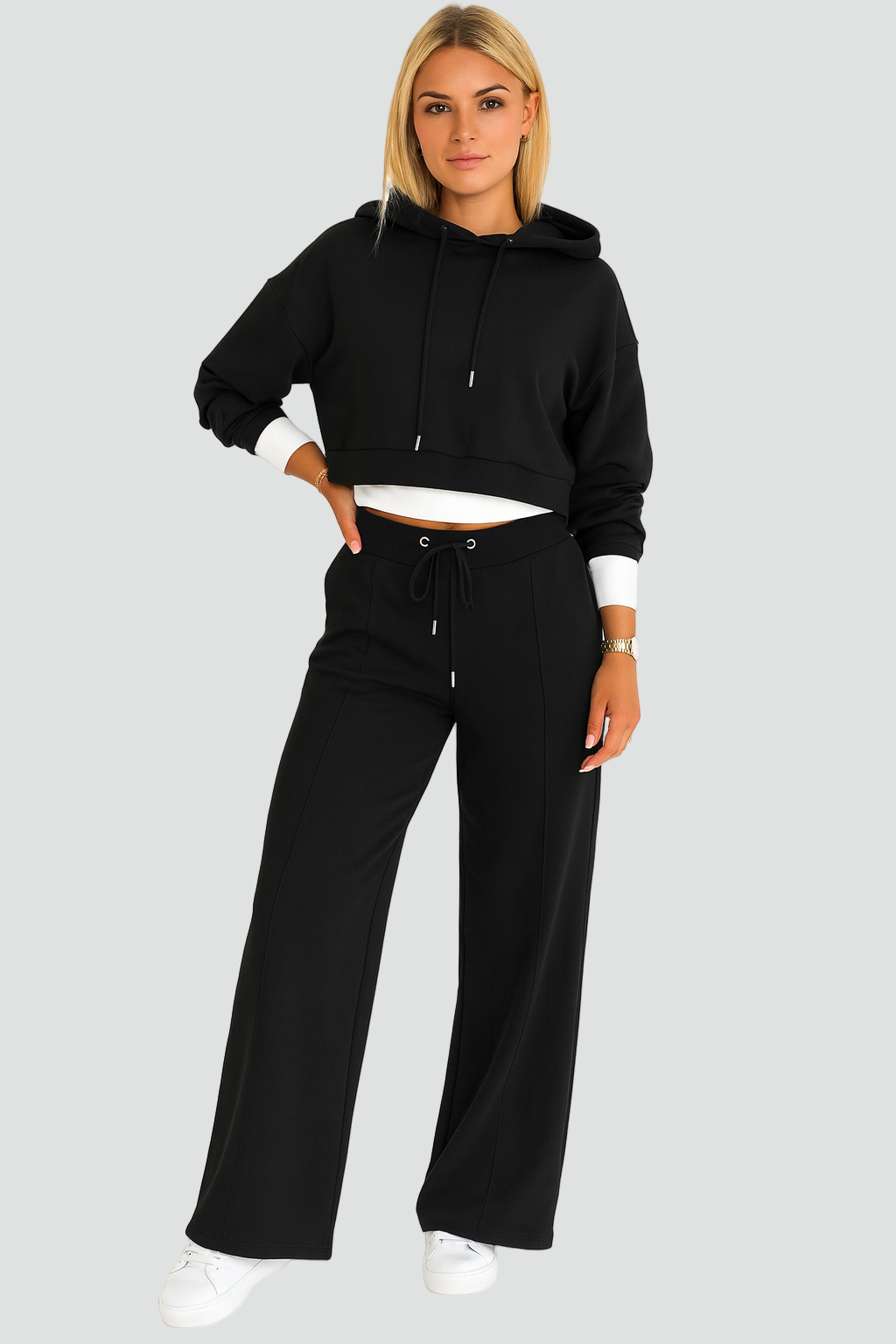 Comfortable Women’s Set with Hoodie and Wide-Leg Pants