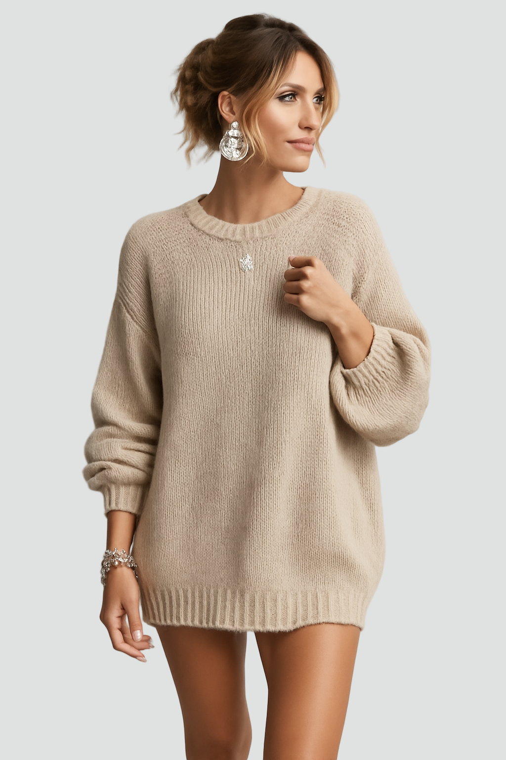 Women’s Oversized Knit Sweater with Wide Sleeves