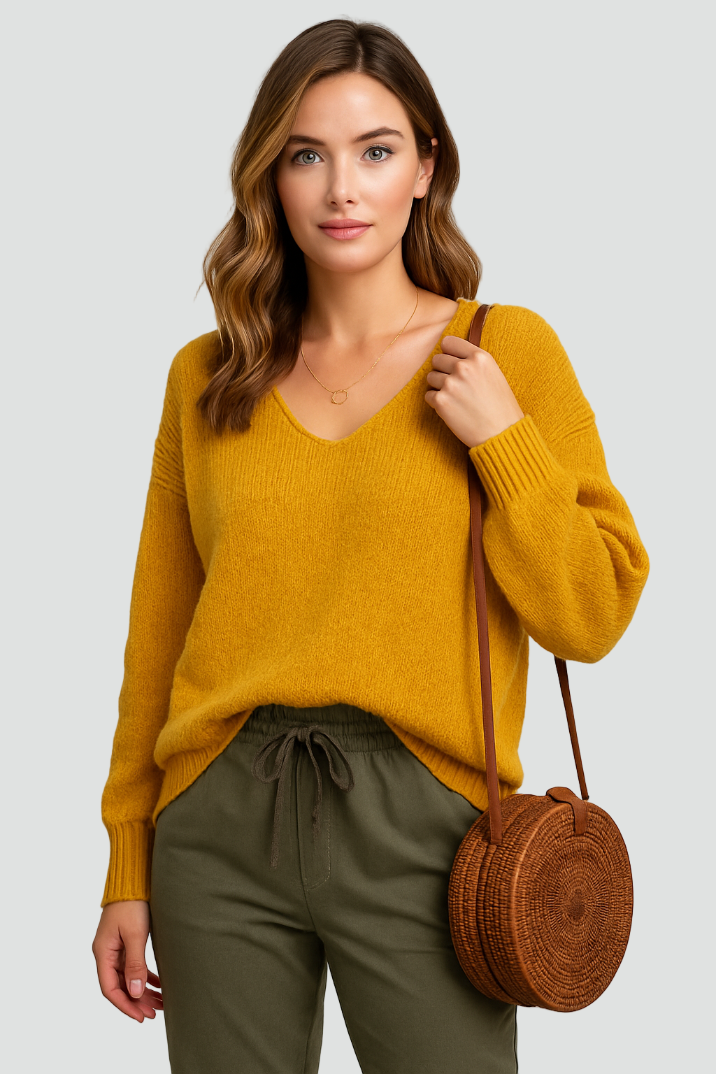 Loose-Knit Women’s V-Neck Sweater