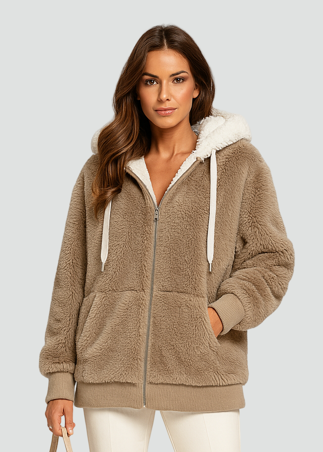 Long Fleece Women’s Teddy Cardigan with Hood