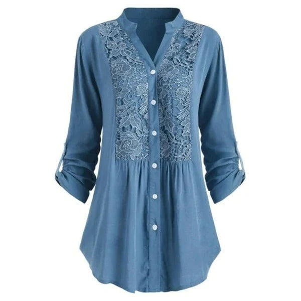 Elegant Women’s Tunic Blouse with Lace Detail