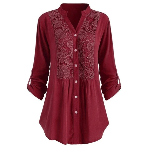 Elegant Women’s Tunic Blouse with Lace Detail