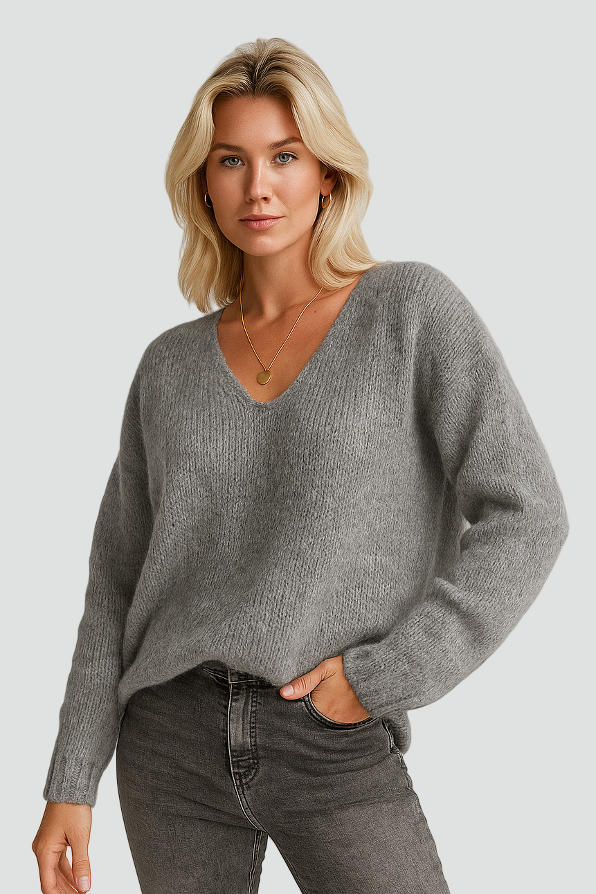 Light Soft Women’s Sweater with V-Neck and Long Sleeves