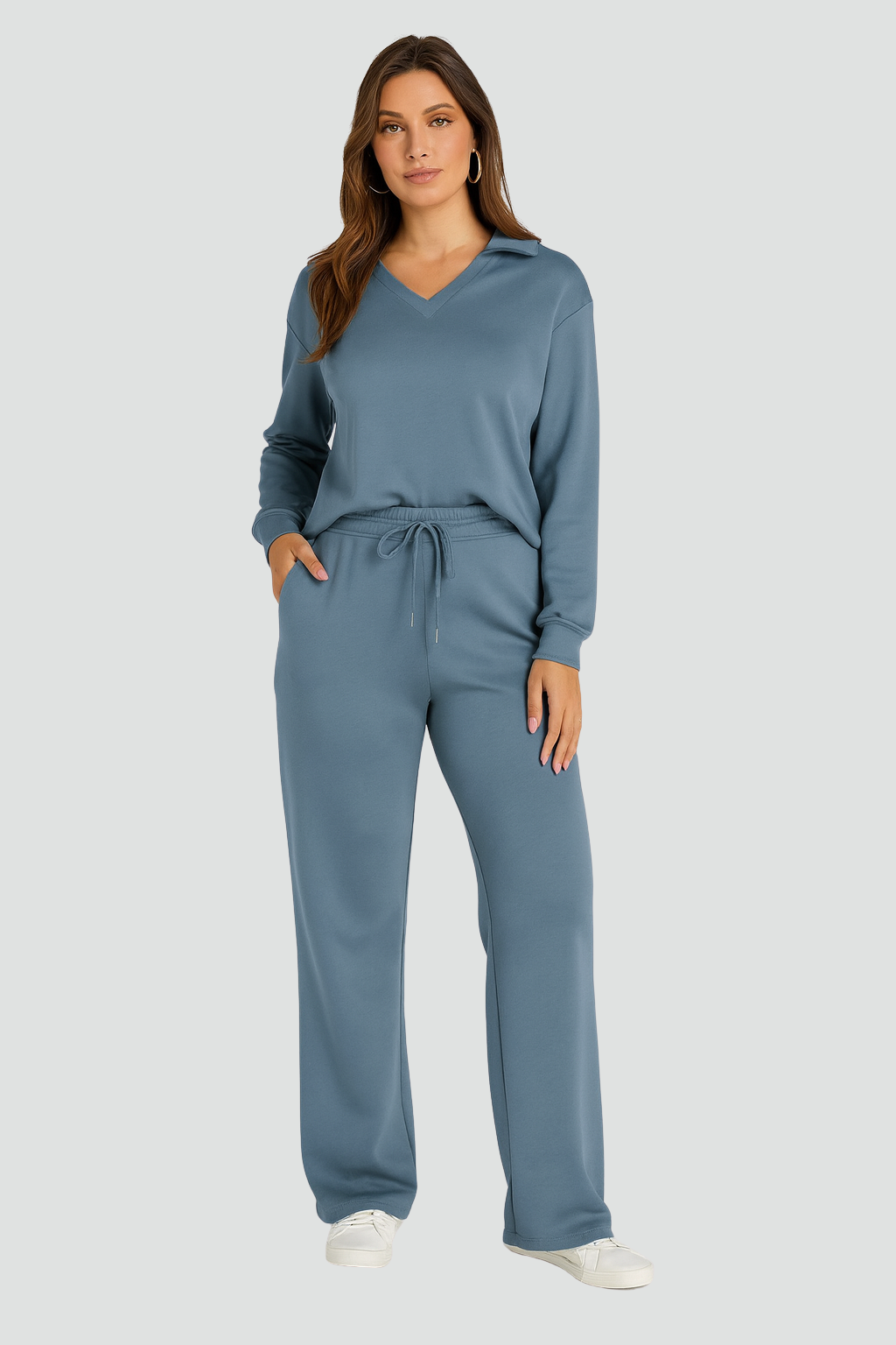Luxurious and Comfortable Women’s Set with V-Neck and Trousers