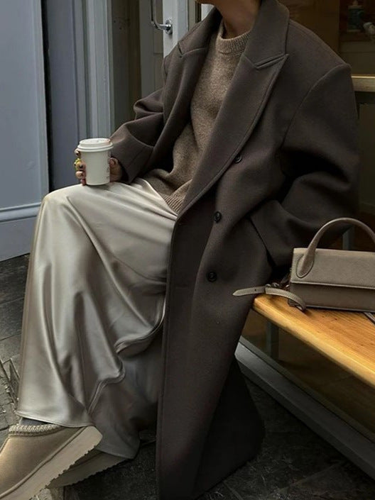 Oversized Brown Women’s Coat with Double-Breasted Design