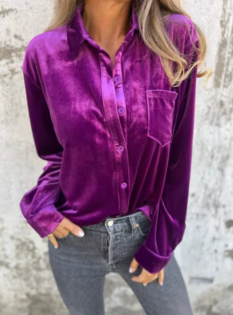 Elegant Women’s Velvet Shirt with Buttons